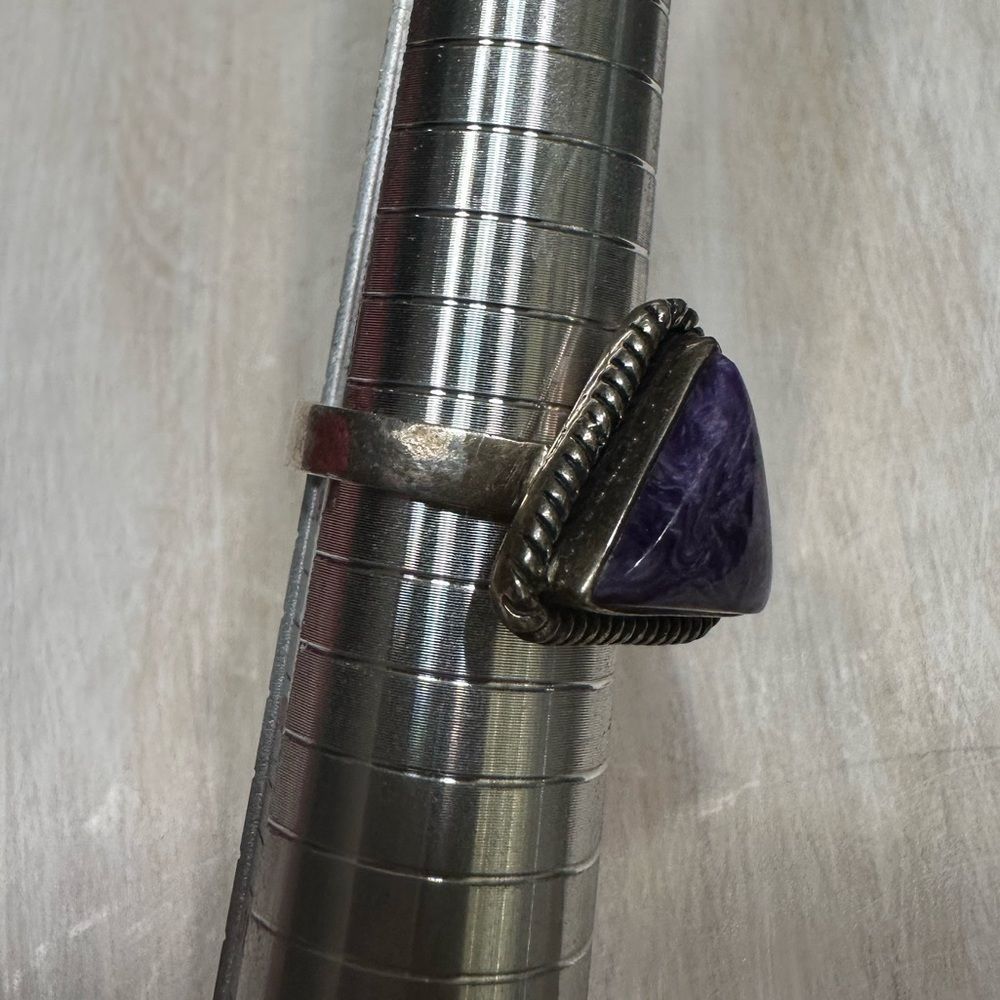 Triangle Single Stone Sterling Silver Ring - image 3